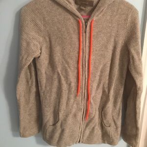 Ply Cashmere grey zip up with neon orange accents